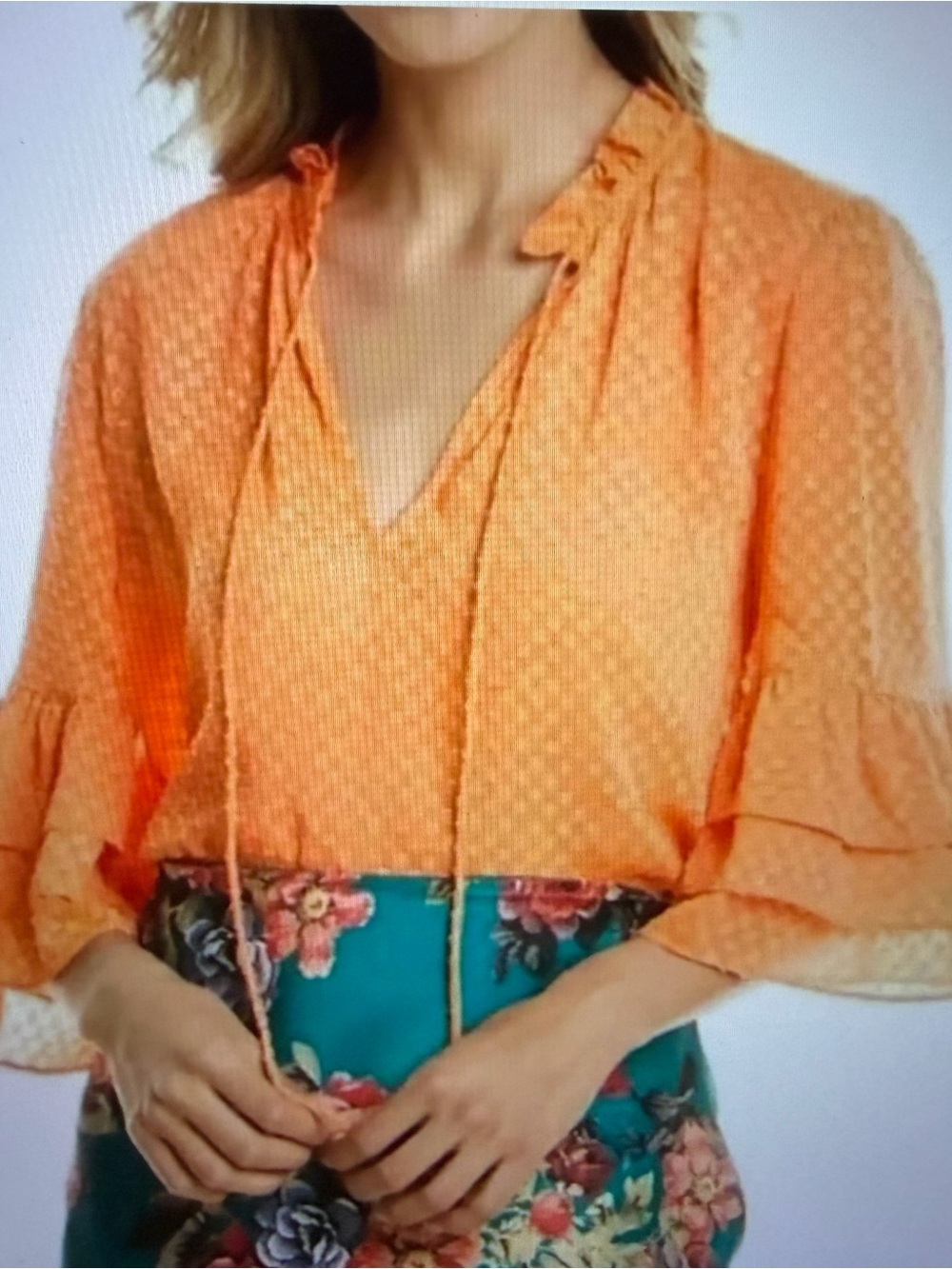 Alice + Olivia Julius Orange Bell Sleeve V Neck Blouse Size S